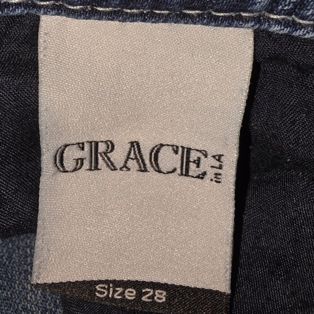 Grace in LA Embroidered Bling Straight Leg Jeans Size 28 Rhinestones Western - Picture 6 of 8